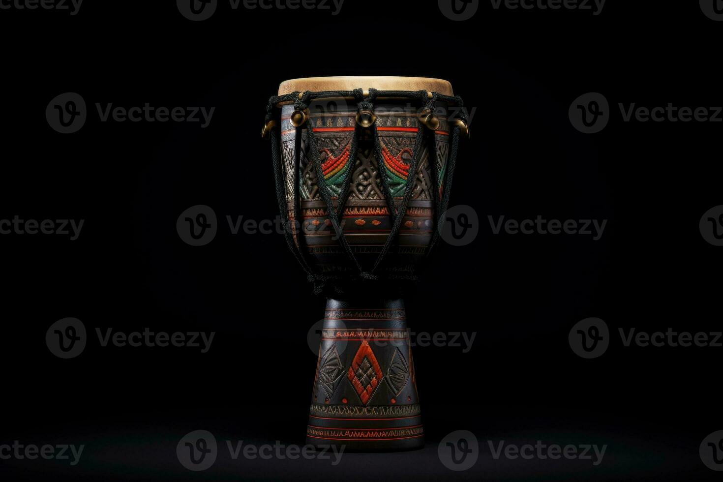 ai generado darbuka tambor en negro antecedentes. tradicional percusión musical instrumento de árabe cultura. Perfecto para musical diseño, artículo, Blog, social medios de comunicación correo, álbum cubrir, póster. foto