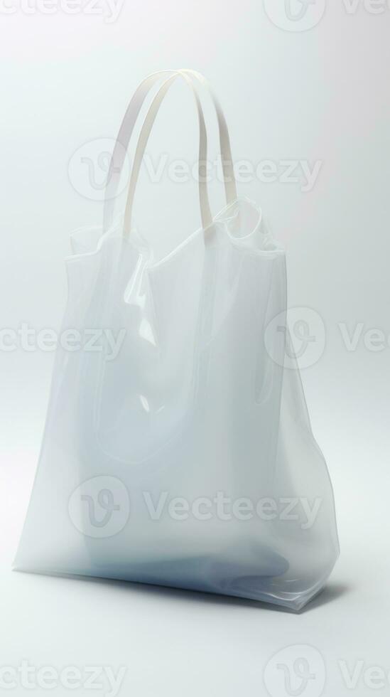 AI generated Clear Tote Bag isolated on white background. A minimalist design of Shopping Bag. Can be used in presentations, articles, or websites related to retail, fashion, or product packaging. photo