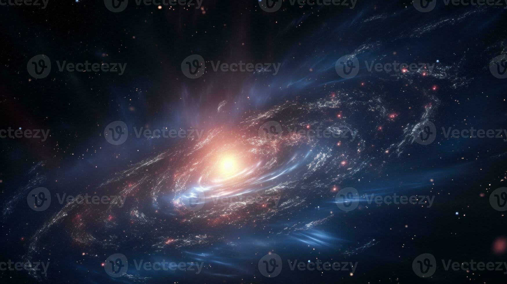 ai generado espiral galaxia con brillante centro, rodeado por estrellas y cósmico polvo. ideal para educativo contenido, carteles, y fondos de pantalla cósmico belleza. foto