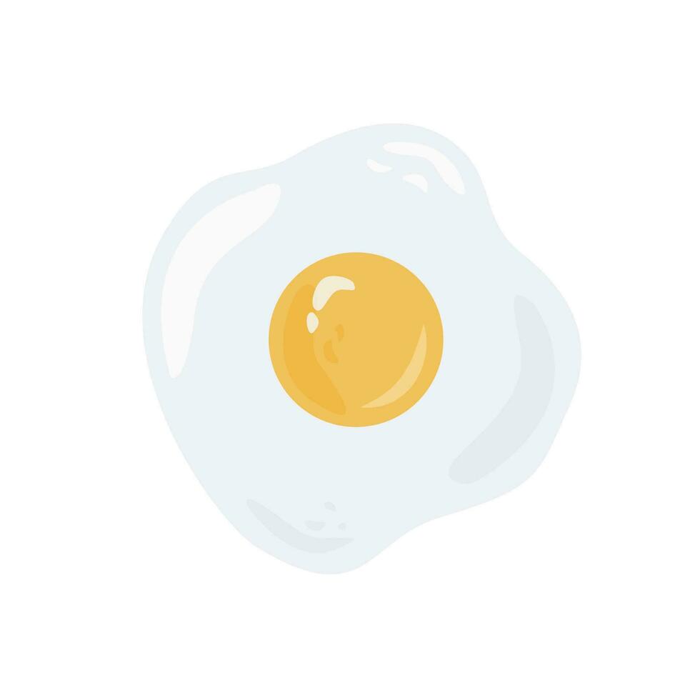 Fried sunny side up egg with one yellow yolk vector illustration. Healthy eating, dietary product. Breakfast dish, lunch meal top view. Egg protein isolated on white background in flat cartoon style.