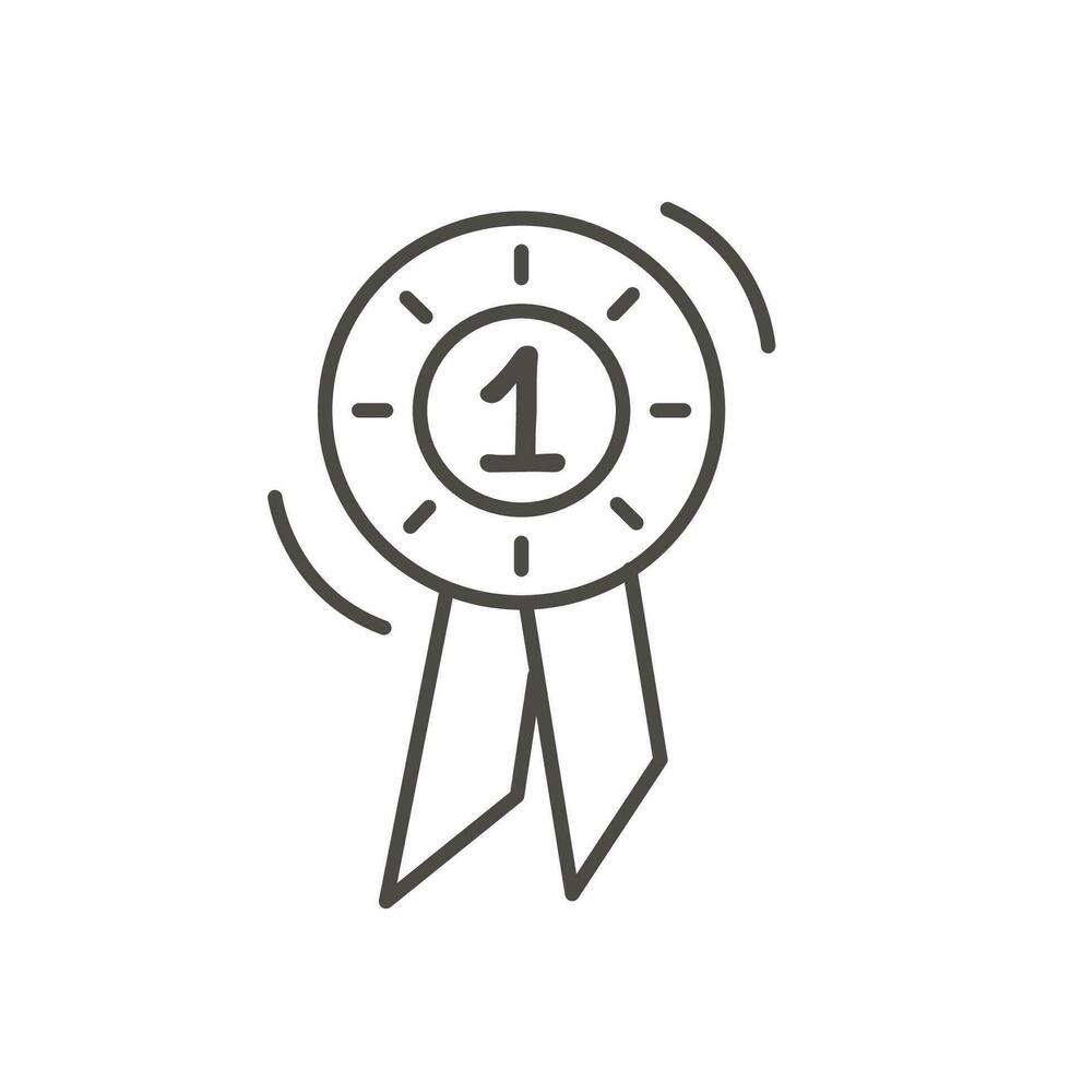 Winner rosette for horse riding dressage or jumping competition. Simple minimal outline ribbon icon. Award medal in flat style. Trendy modern 1st winner round logotype isolated on white background. vector
