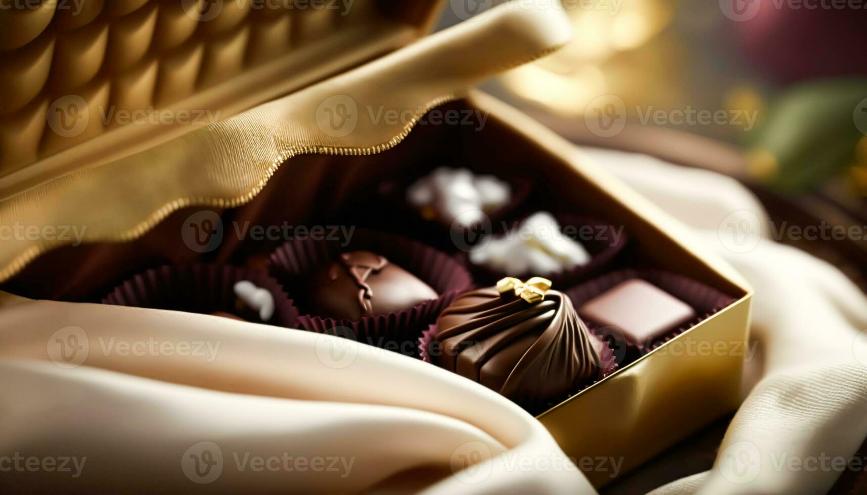 AI generated Chocolates and chocolate pralines in a gift box as a luxury holiday present, generative ai photo
