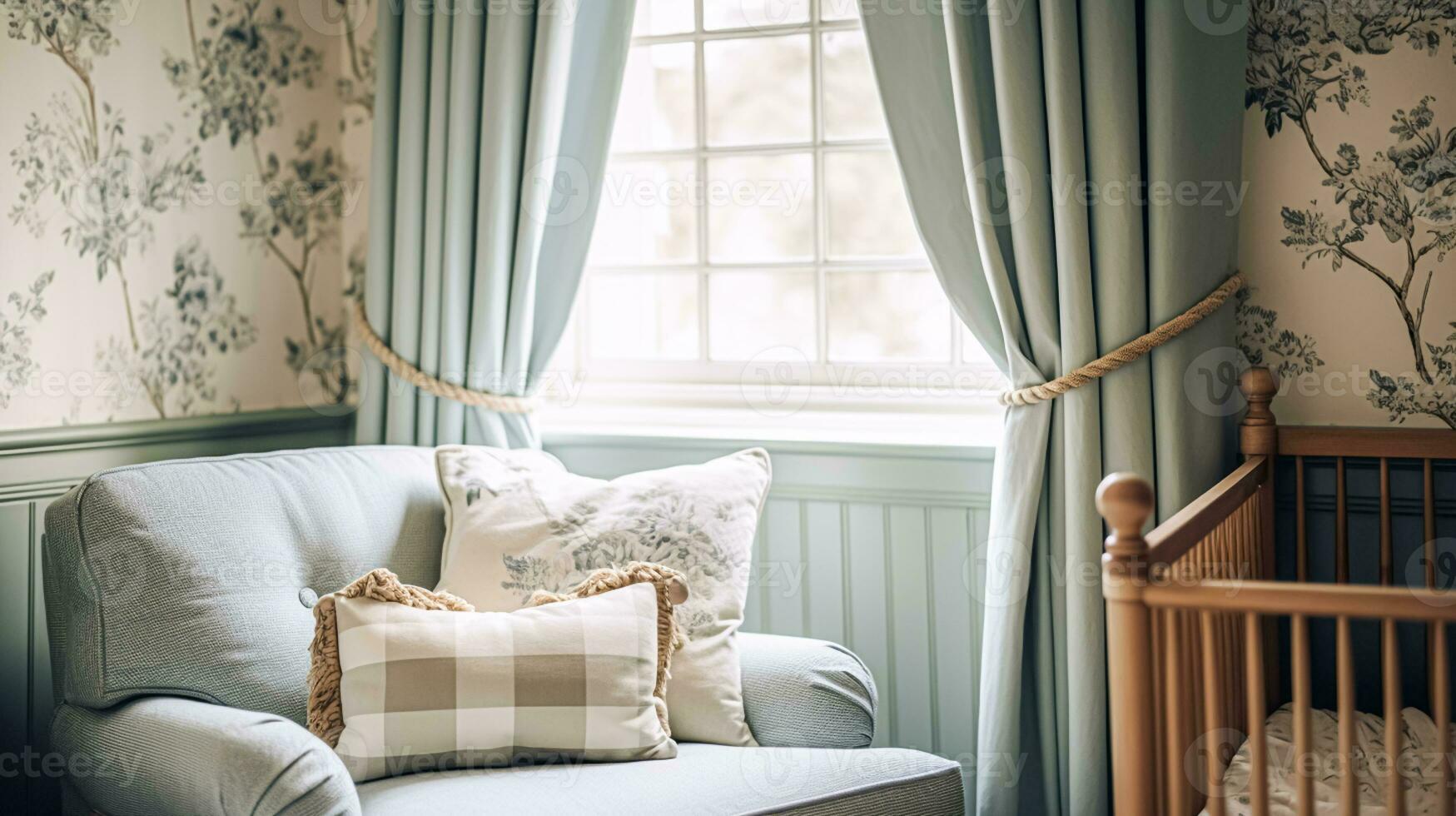 AI generated Baby room decor and interior design inspiration in the English countryside style cottage photo