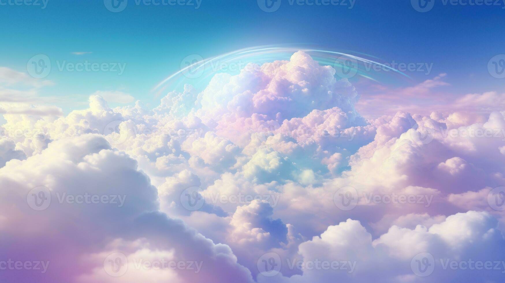 AI generated Delicate rainbow clouds of pink, purple, blue colors. Abstract beautiful sky background. Colorful Cloudscape. Copy Space. Ideal for creative designs, wallpapers, posters, ads, banners. photo
