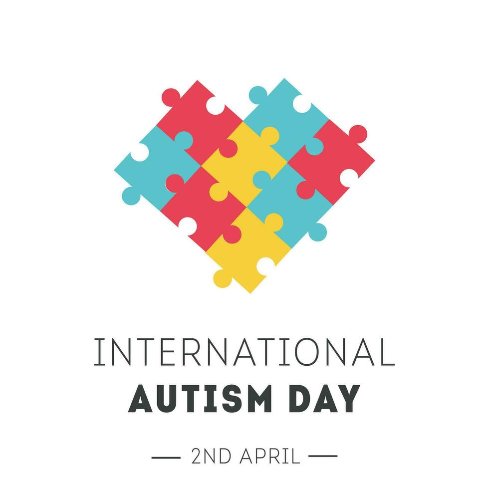 International Autism Awareness Day Banner. Ribbon with colorful puzzle pieces pattern. Jigsaw mosaic as symbol of Autistic people. Social Difficulty. Mental disorder. Vector banner or poster on white.