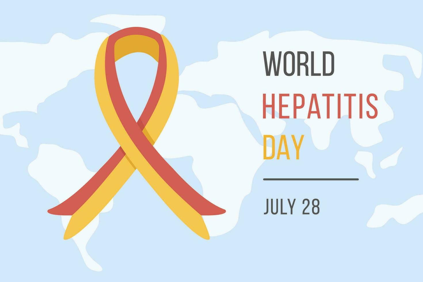 Concept of hepatitis A, B, C, D, cirrhosis, world hepatitis day. Web Horizontal Banner Template with world map, virus and colored red and yellow ribbon. Medical poster for Viral Hepatitis. Vector. vector