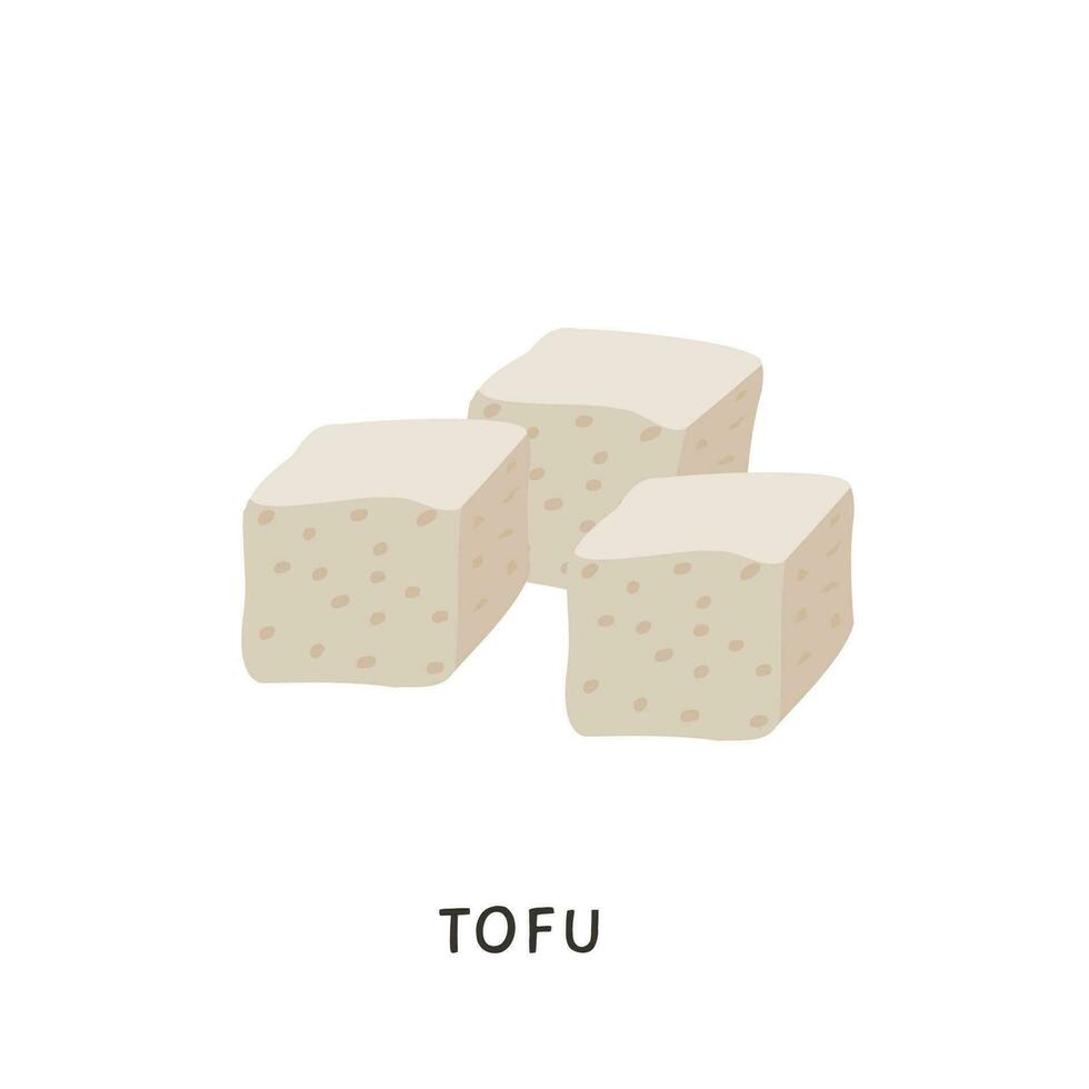 Sliced tofu cubes. Vegan organic soy cheese diced isolated on white background. Flat vector cartoon illustration of dairy bean curd. Traditional asian meal for vegetarians.