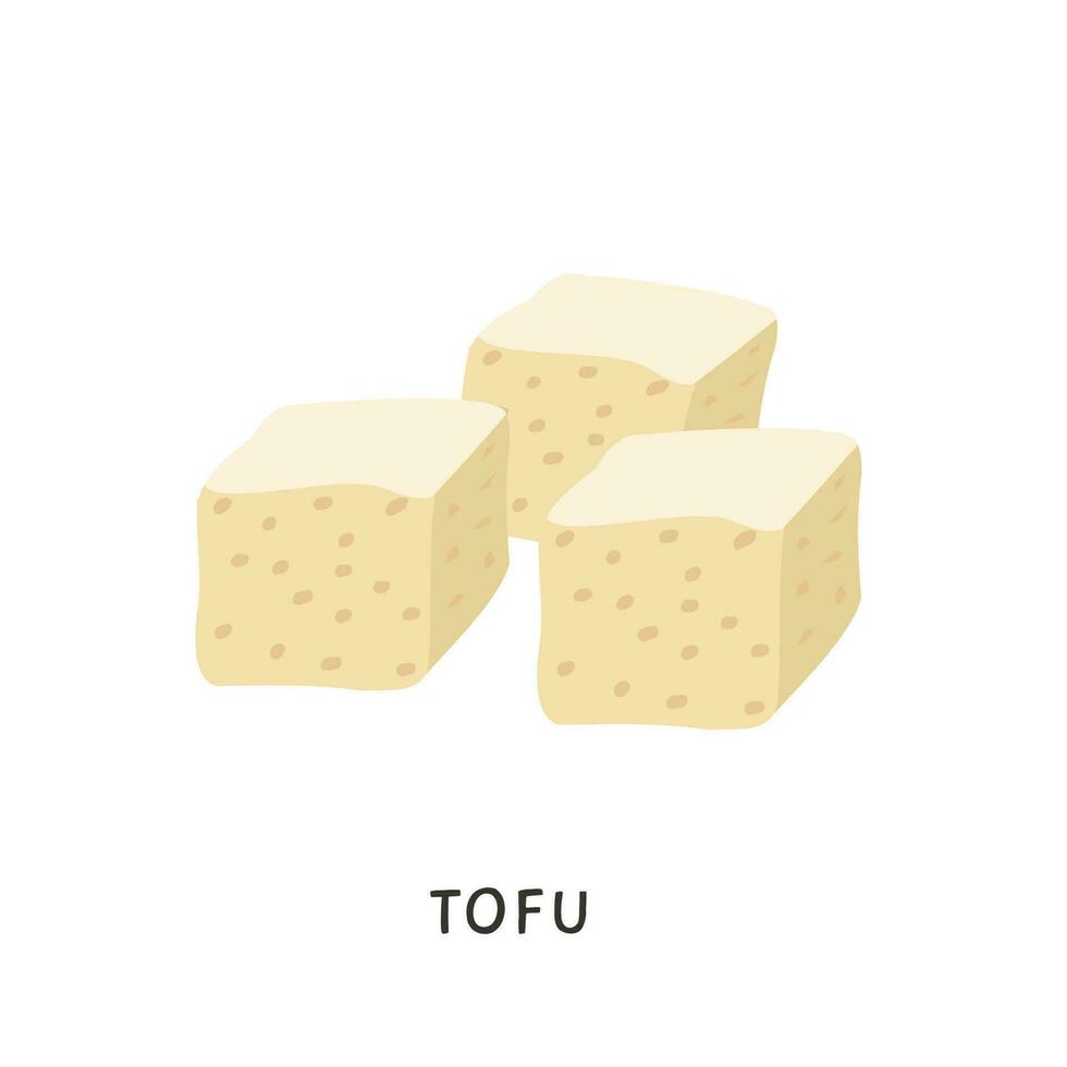 Sliced tofu cubes. Vegan organic soy cheese diced isolated on white background. Flat vector cartoon illustration of dairy bean curd. Traditional asian meal for vegetarians.