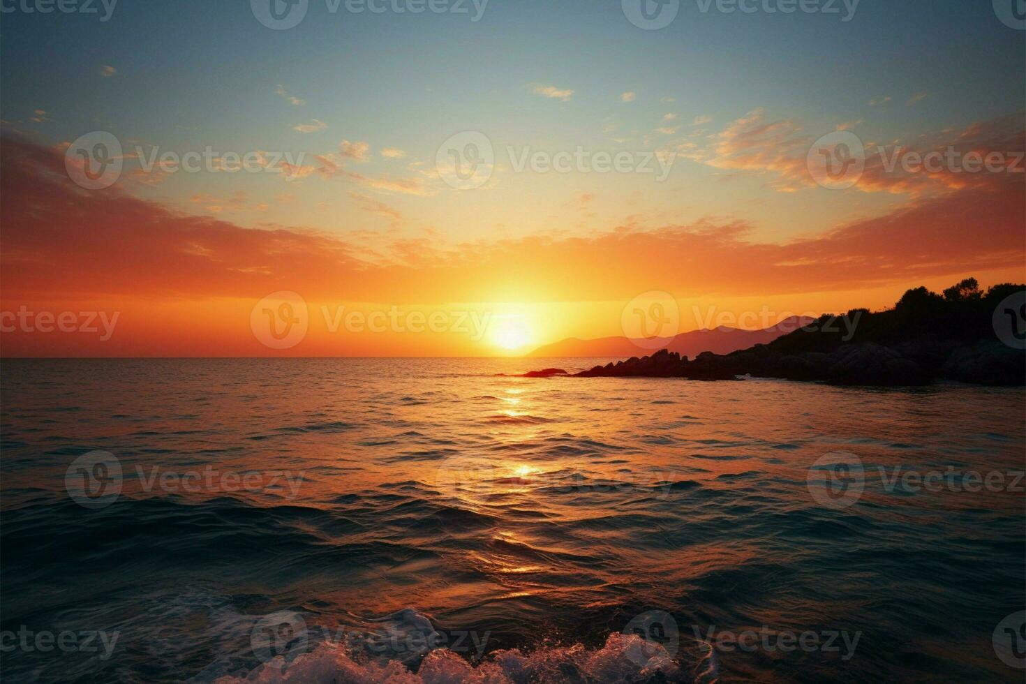 AI generated Coastal enchantment a beautiful sunrise paints the sea background photo