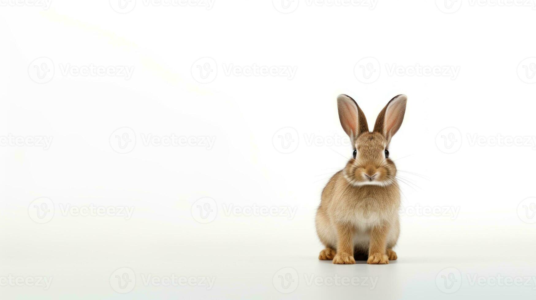AI generated A brown rabbit with large ears on a white background. With copy space. Banner. Cute bunny. Ideal for pet, Easter, or wildlife content photo