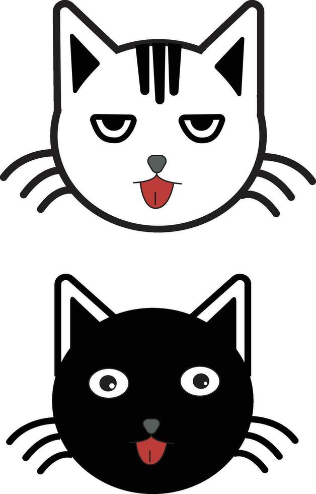 Cat icons collection. Kittens emoji symbols set. Black and white simple outline cats head emoticon pictures. Vector isolated.