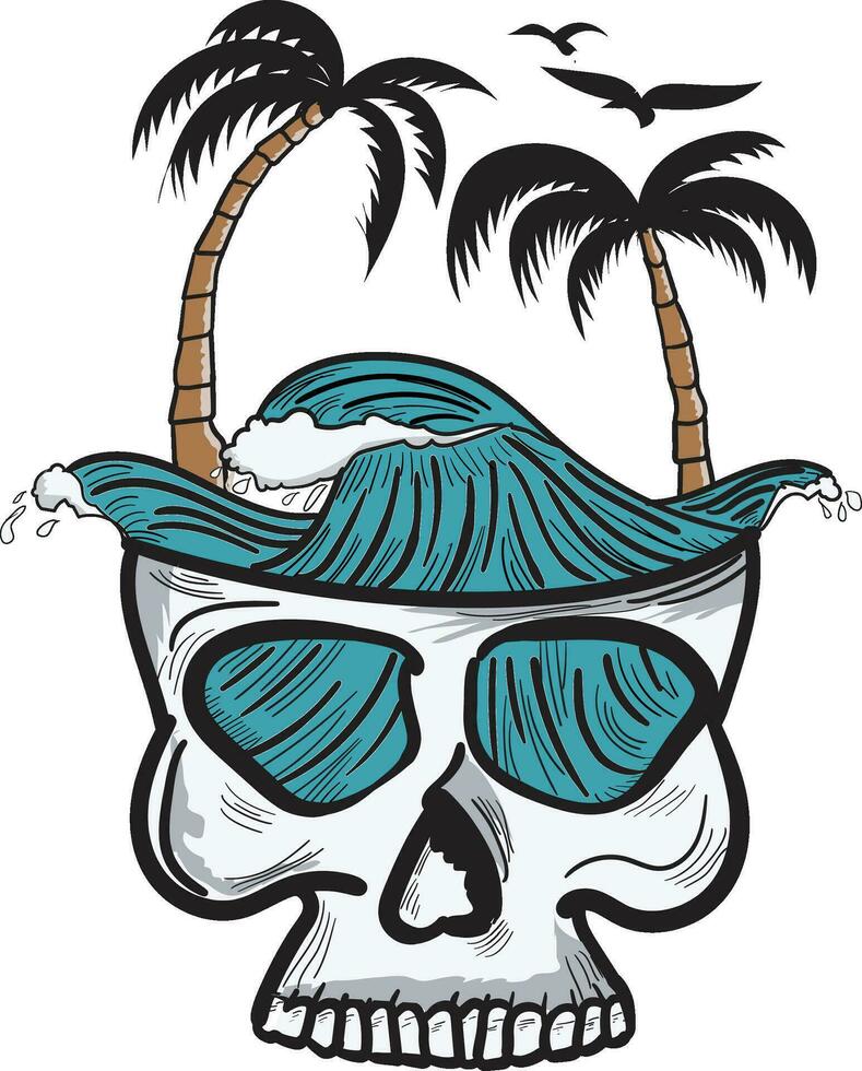 cráneo tropical gráfico palma diseño relajarse ilustración playa t camisa vector