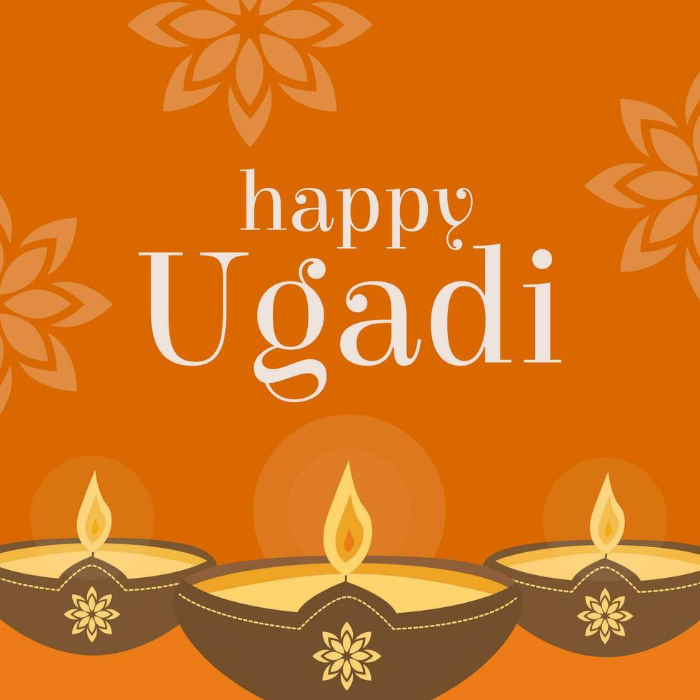 Happy Ugadi Festival Kannada Translation Happy Lunar New Year. South India Holiday. Offering of kalash, coconut and mango leaf on yellow background with marigold flowers. Trendy modern card. Vector. vector
