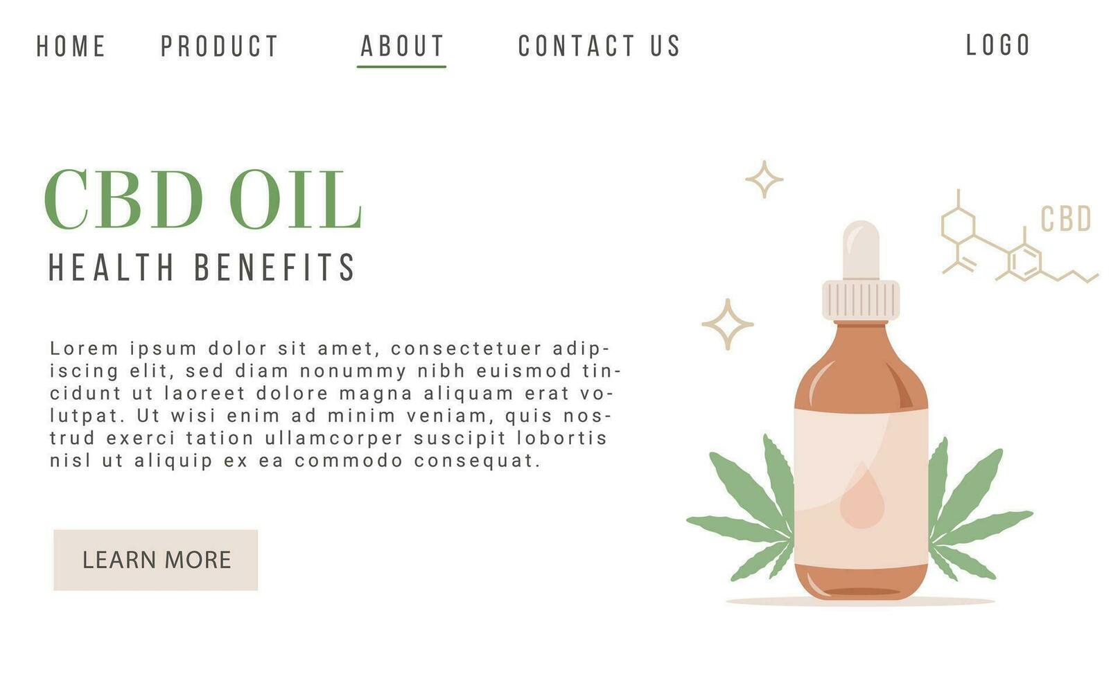 CBD Hemp Oil web banner in organic color with marijuana leaf. Natural holistic remedy. Cannabinoid poster with place for text. Alternative medicine for pain, stress, anxiety relief. Vector flat design