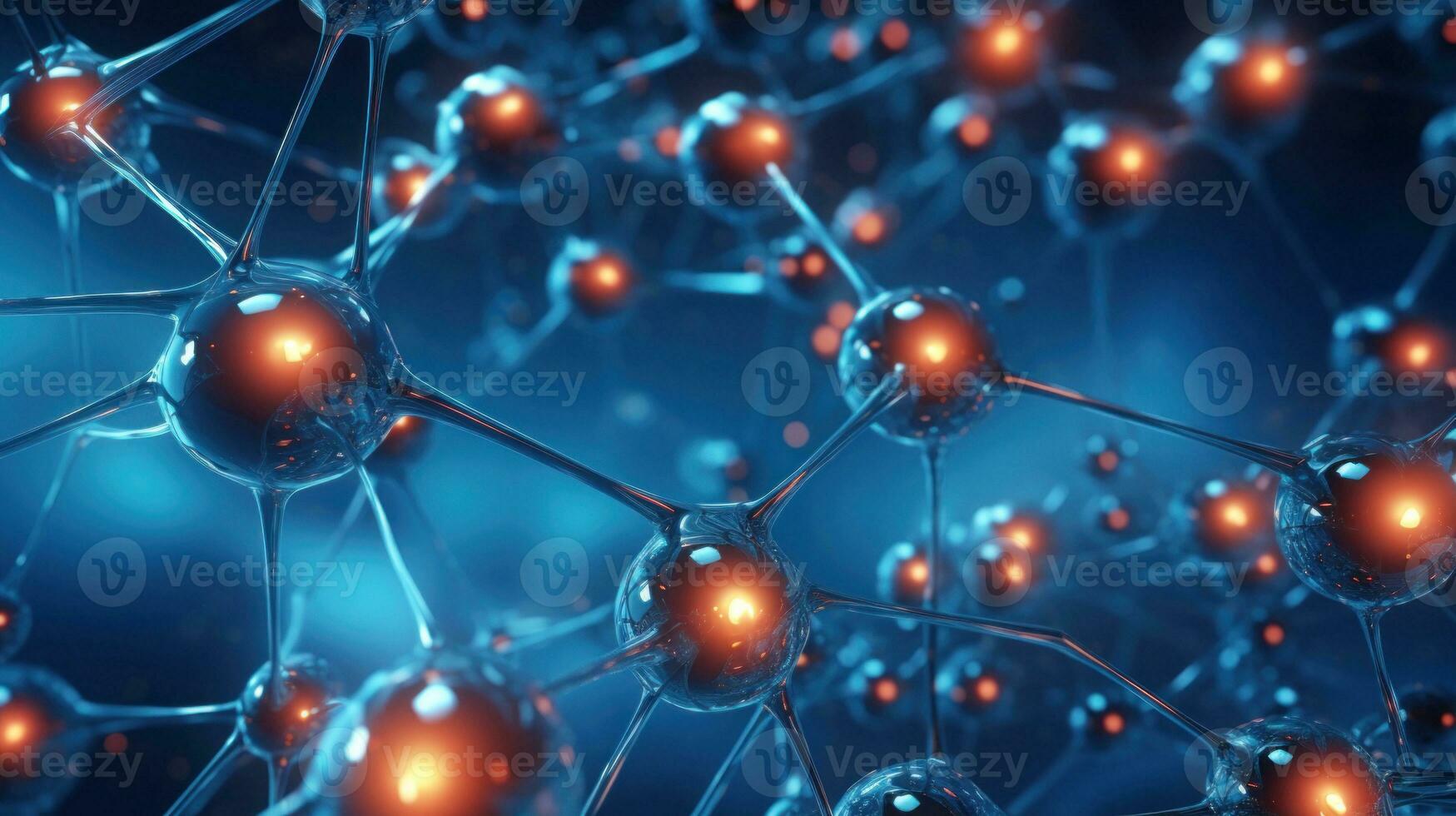AI generated Atoms and molecules. Colorful Spheres in Motion. Abstract background. Futuristic Geometry. Concept of science, chemistry, medicine technology networks. Copy Space. Bubbles. photo
