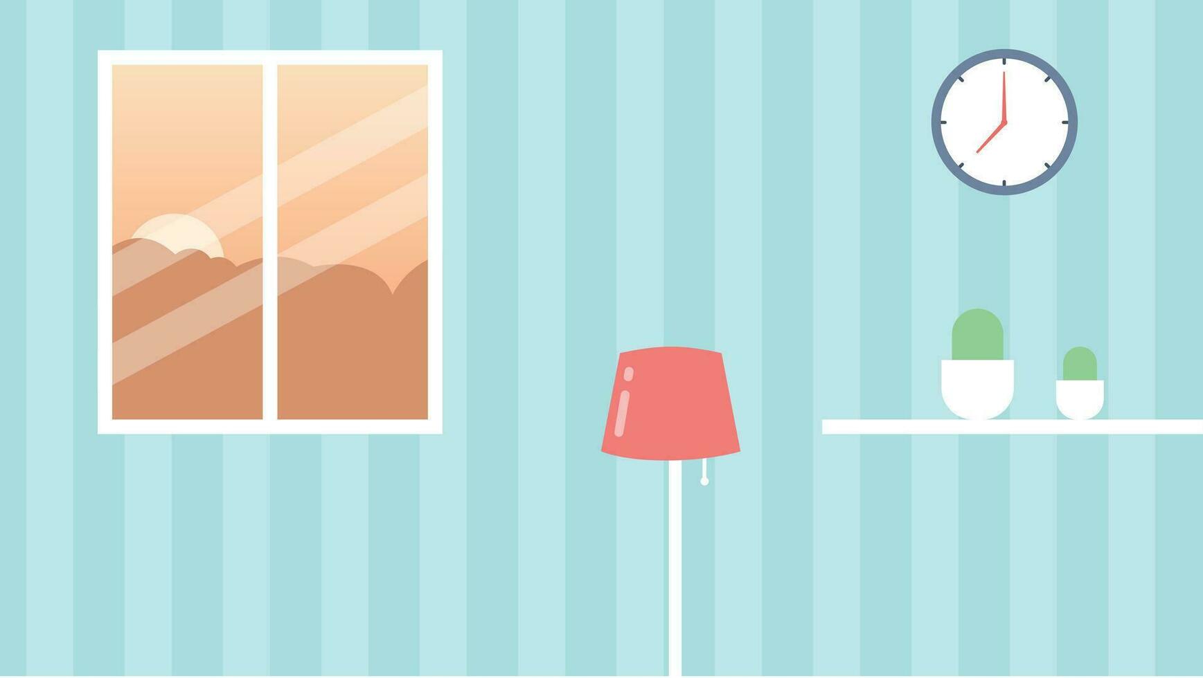 a room with a clock and a lamp on the wall illustration vector