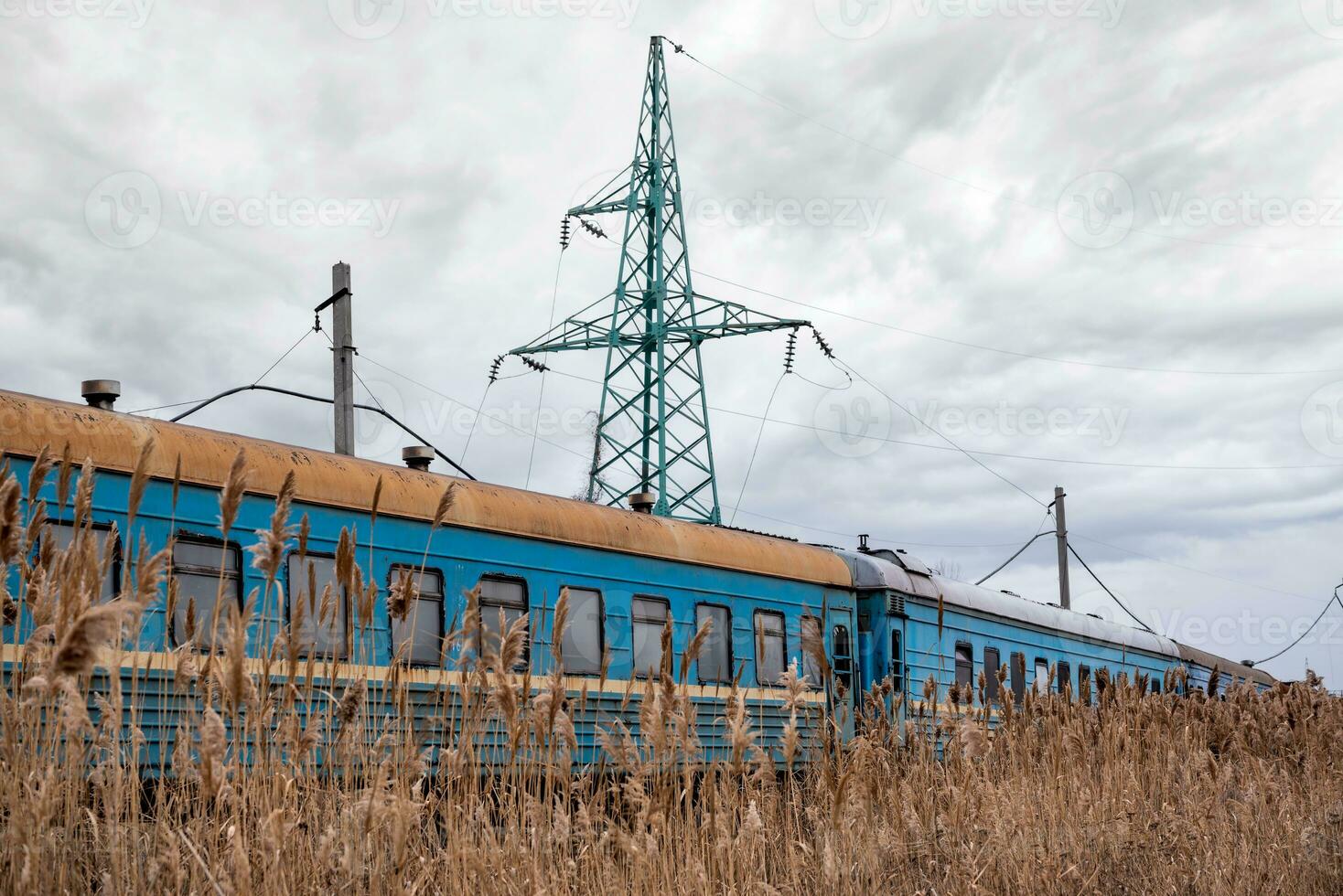 burned out blown up wagons in Ukraine photo