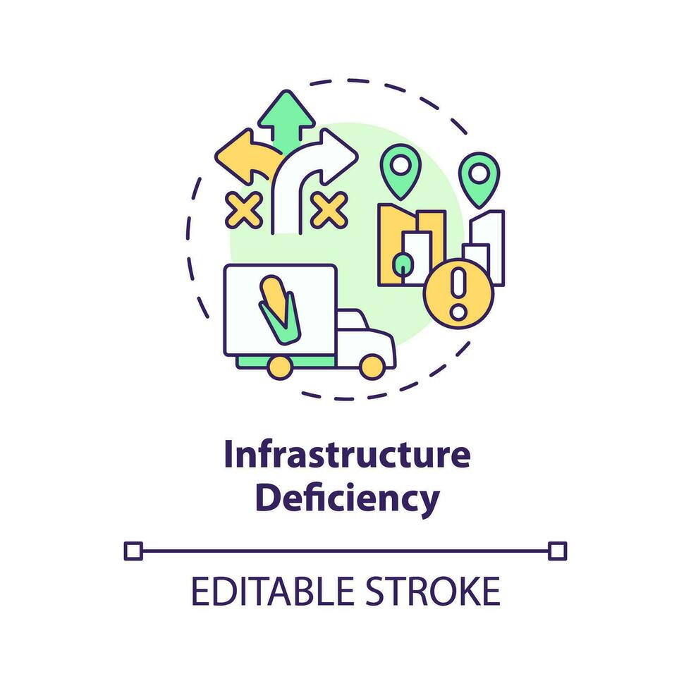 2D editable multicolor infrastructure deficiency icon, creative isolated vector, thin line illustration representing agricultural clusters. vector