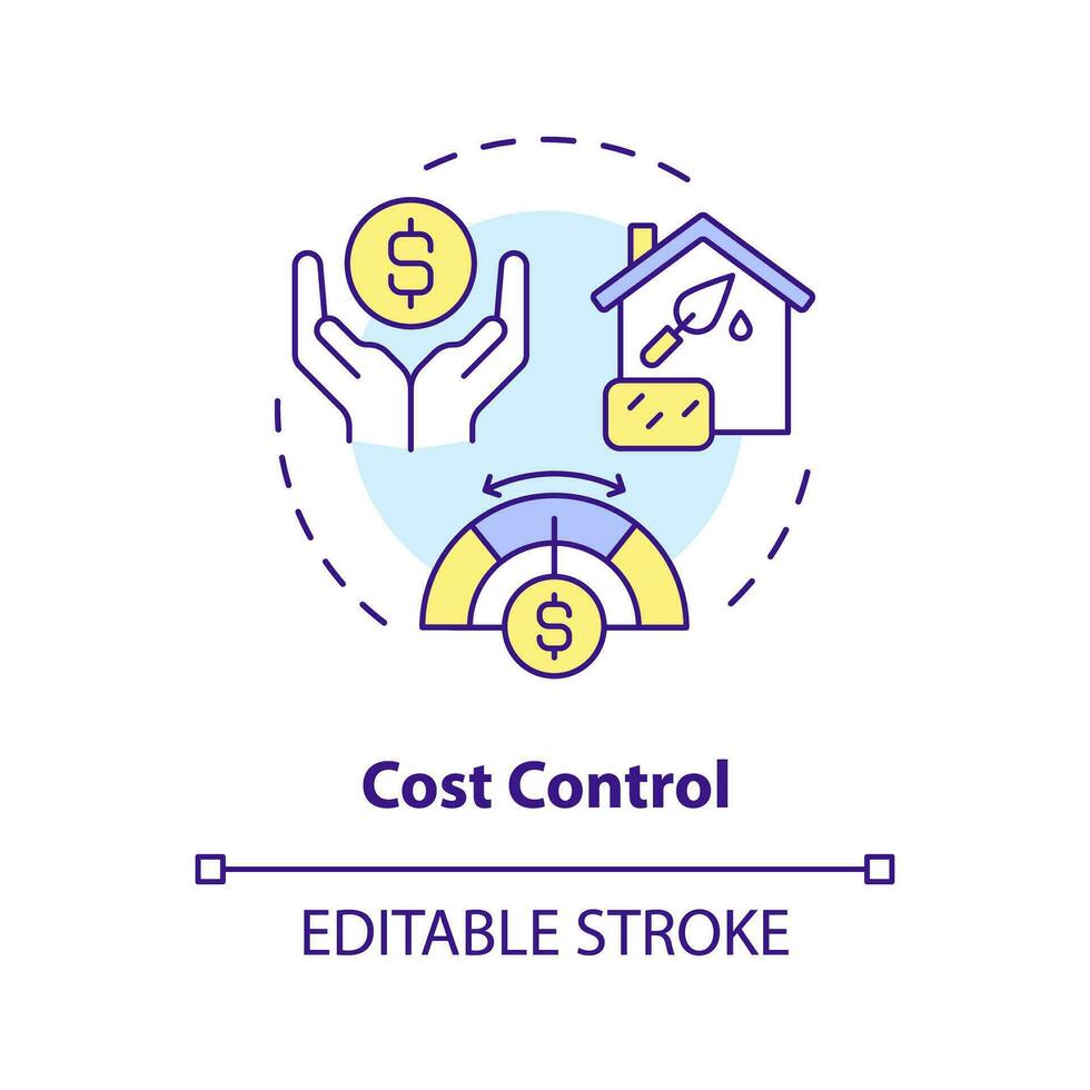 2D editable multicolor cost control icon, simple isolated vector, construction cost thin line illustration. vector