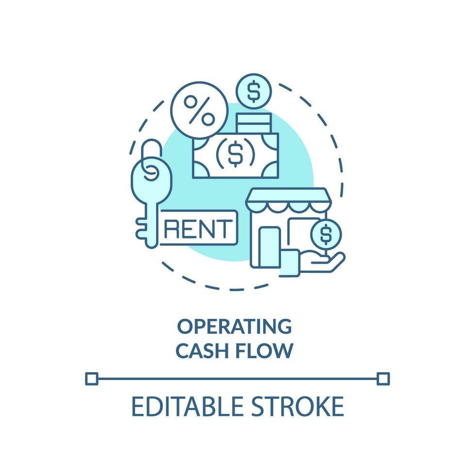 2D editable blue operating cash flow icon, monochromatic isolated vector, thin line illustration representing cash flow management. vector