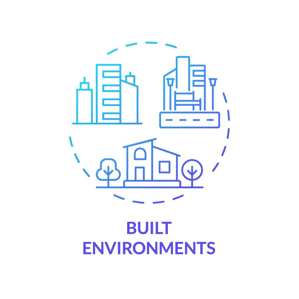 2D gradient built environments icon, creative isolated vector, thin line illustration representing environmental psychology. vector