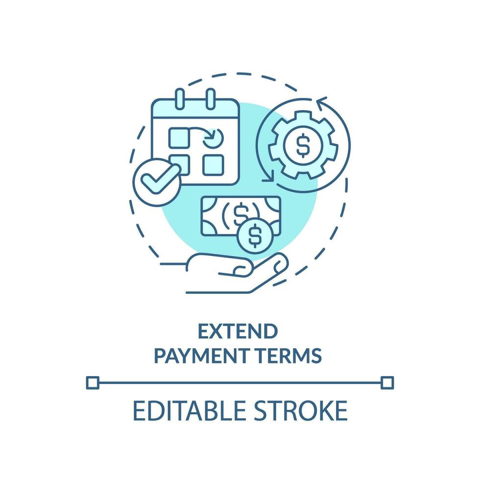 2D editable blue extend payment terms icon, monochromatic isolated vector, thin line illustration representing cash flow management. vector