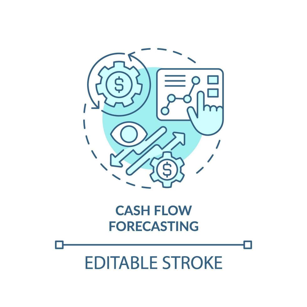 2D editable blue cash flow forecasting icon, monochromatic isolated vector, thin line illustration representing cash flow management. vector