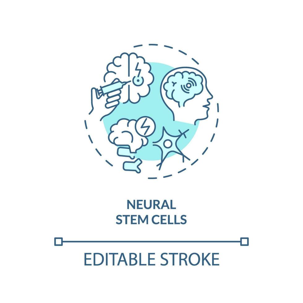 2D editable blue neural stem cells icon, monochromatic isolated vector, thin line illustration representing cell therapy. vector