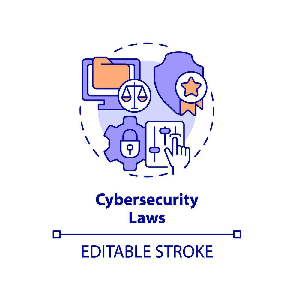 2D editable multicolor cybersecurity laws icon, simple isolated vector, cyber law thin line illustration. vector