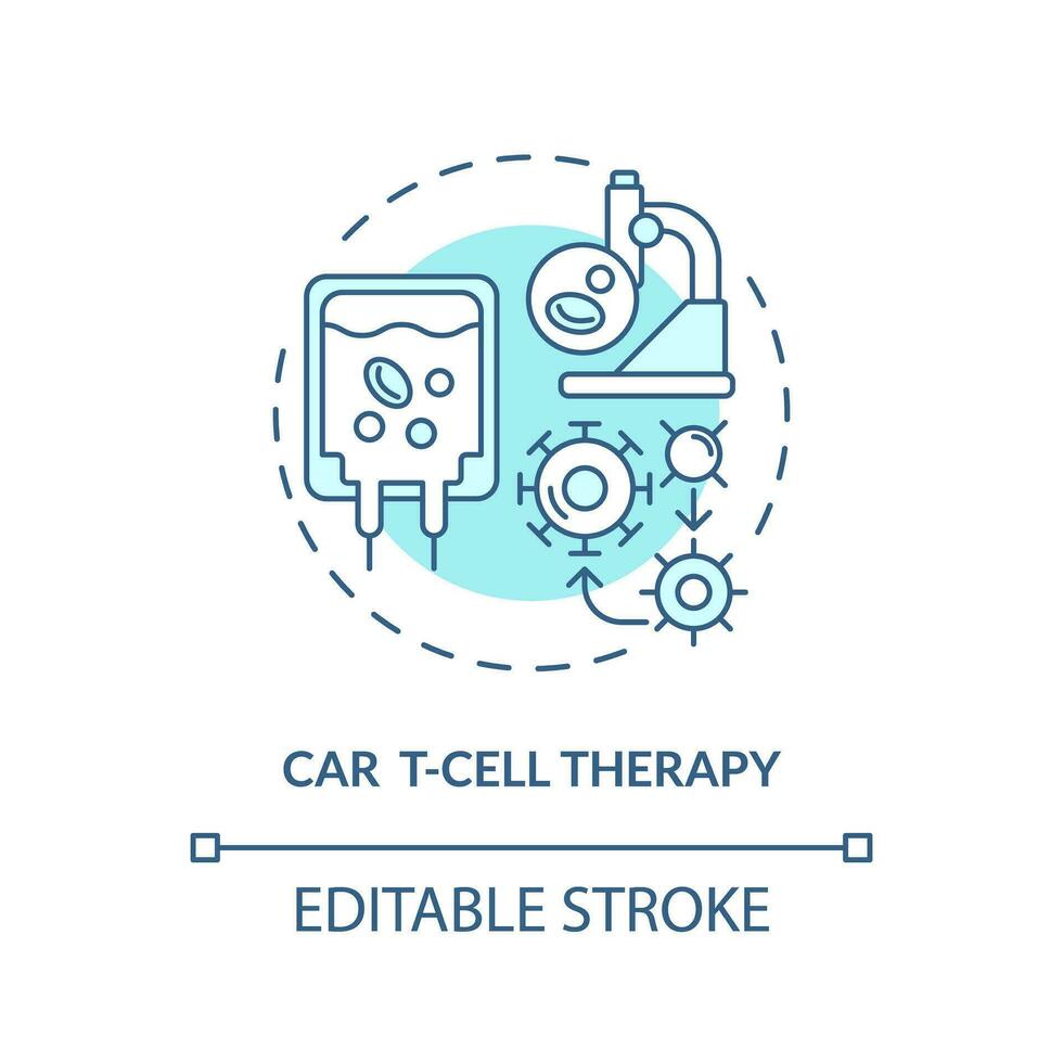 2d editable azul coche célula T terapia icono, monocromo aislado vector, Delgado línea ilustración representando célula terapia. vector
