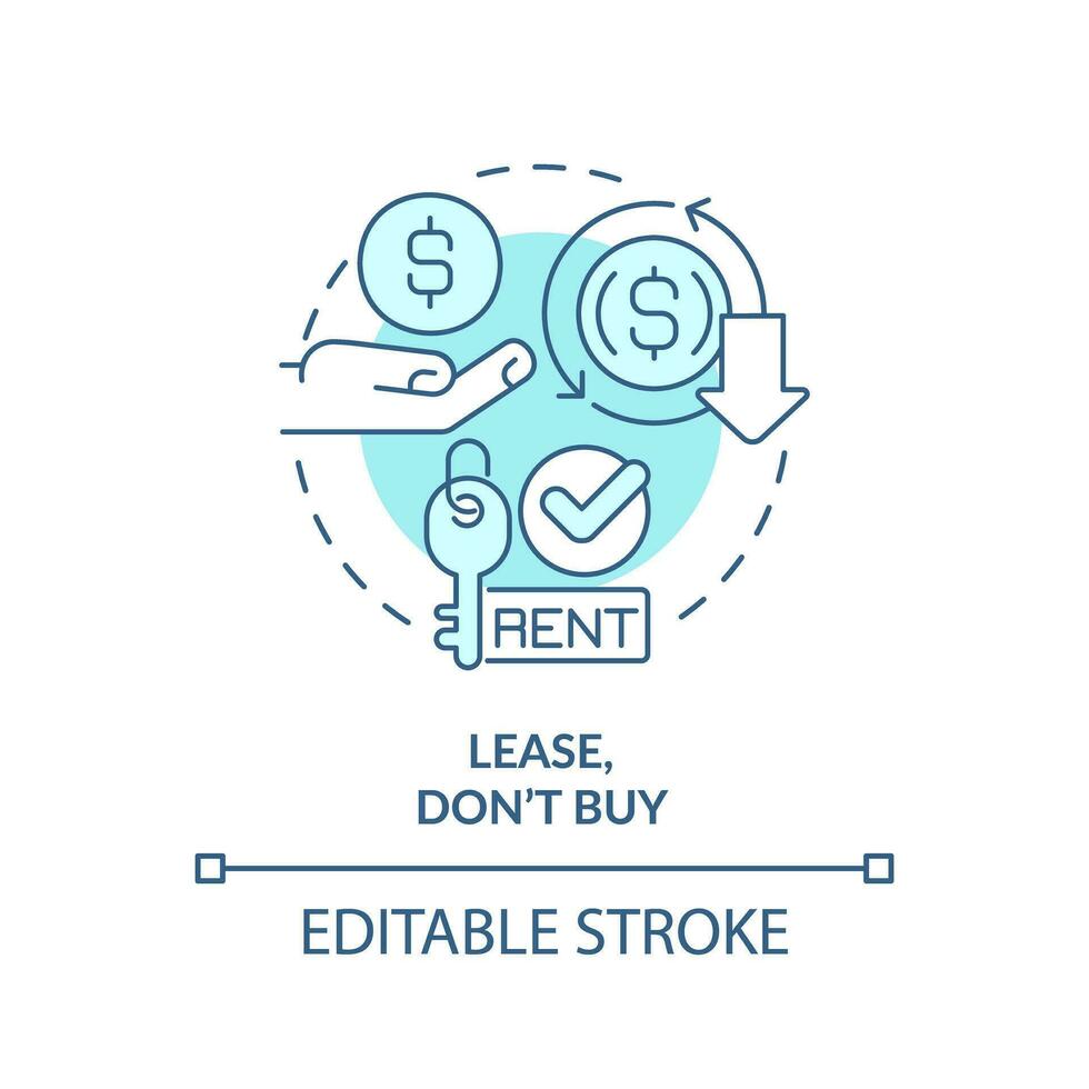 2D editable blue lease, dont buy icon, monochromatic isolated vector, thin line illustration representing cash flow management. vector