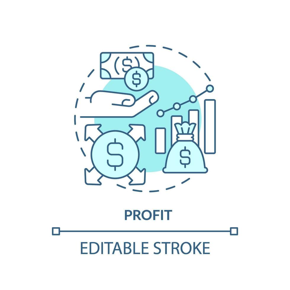 2D editable blue profit icon, monochromatic isolated vector, thin line illustration representing cash flow management. vector