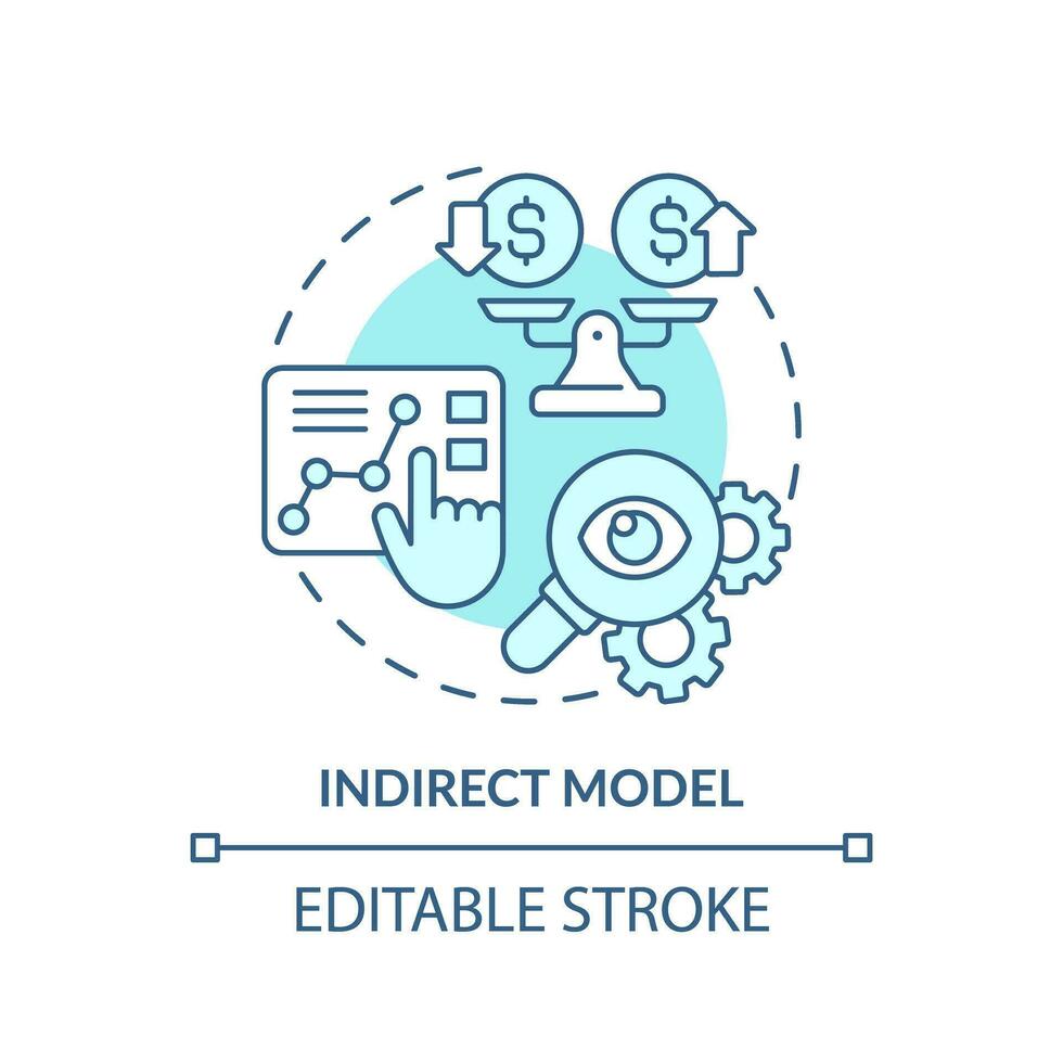 2D editable blue indirect model icon, monochromatic isolated vector, thin line illustration representing cash flow management. vector