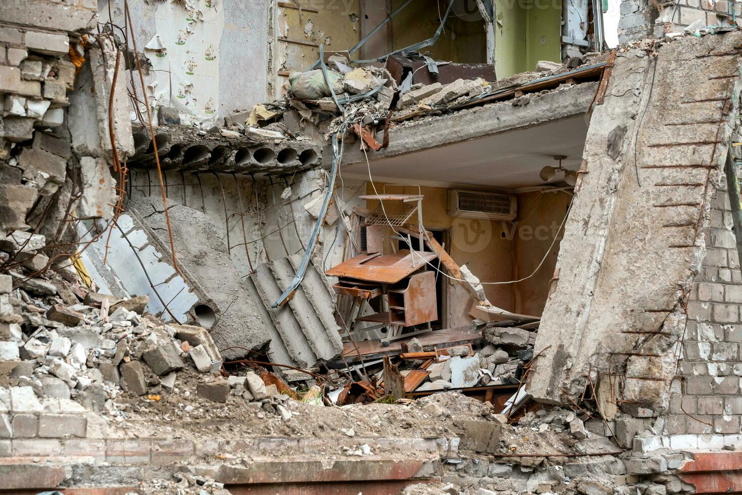 destroyed and burned houses in the city Russia Ukraine war photo