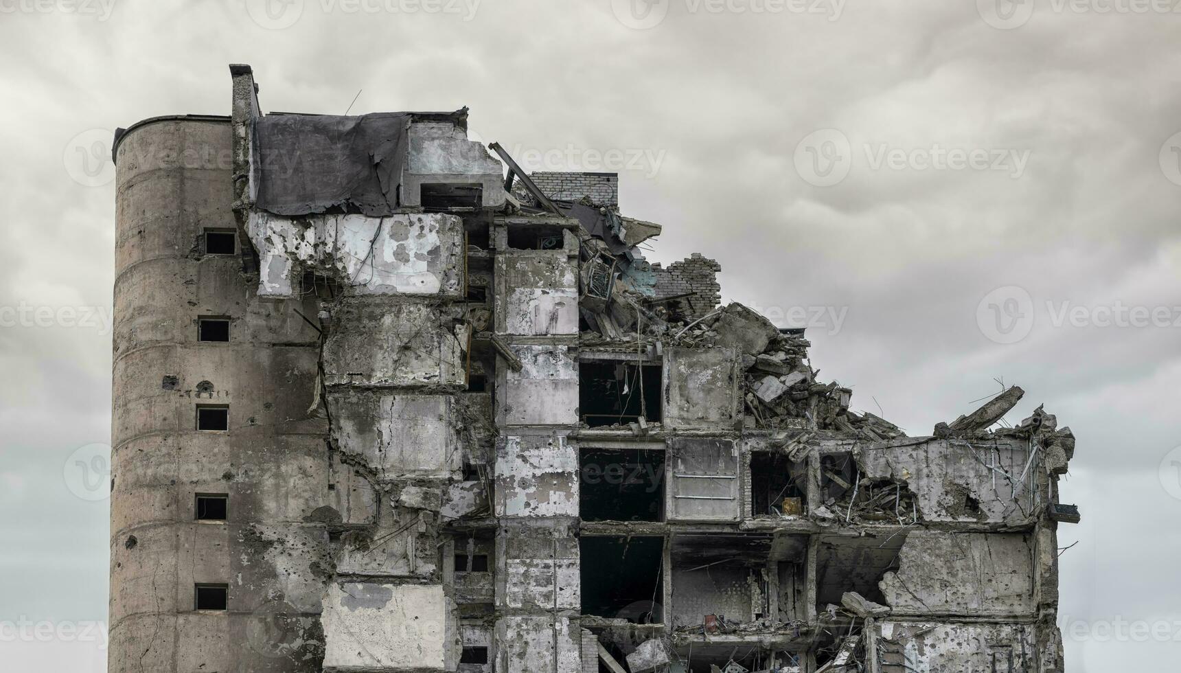 destroyed and burned houses in the city Russia Ukraine war photo