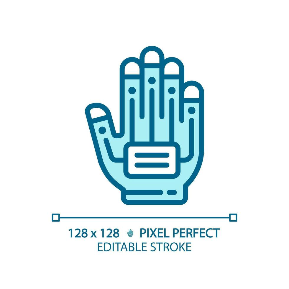 2D pixel perfect editable blue haptic glove icon, isolated monochromatic vector, thin line illustration representing VR, AR and MR. vector