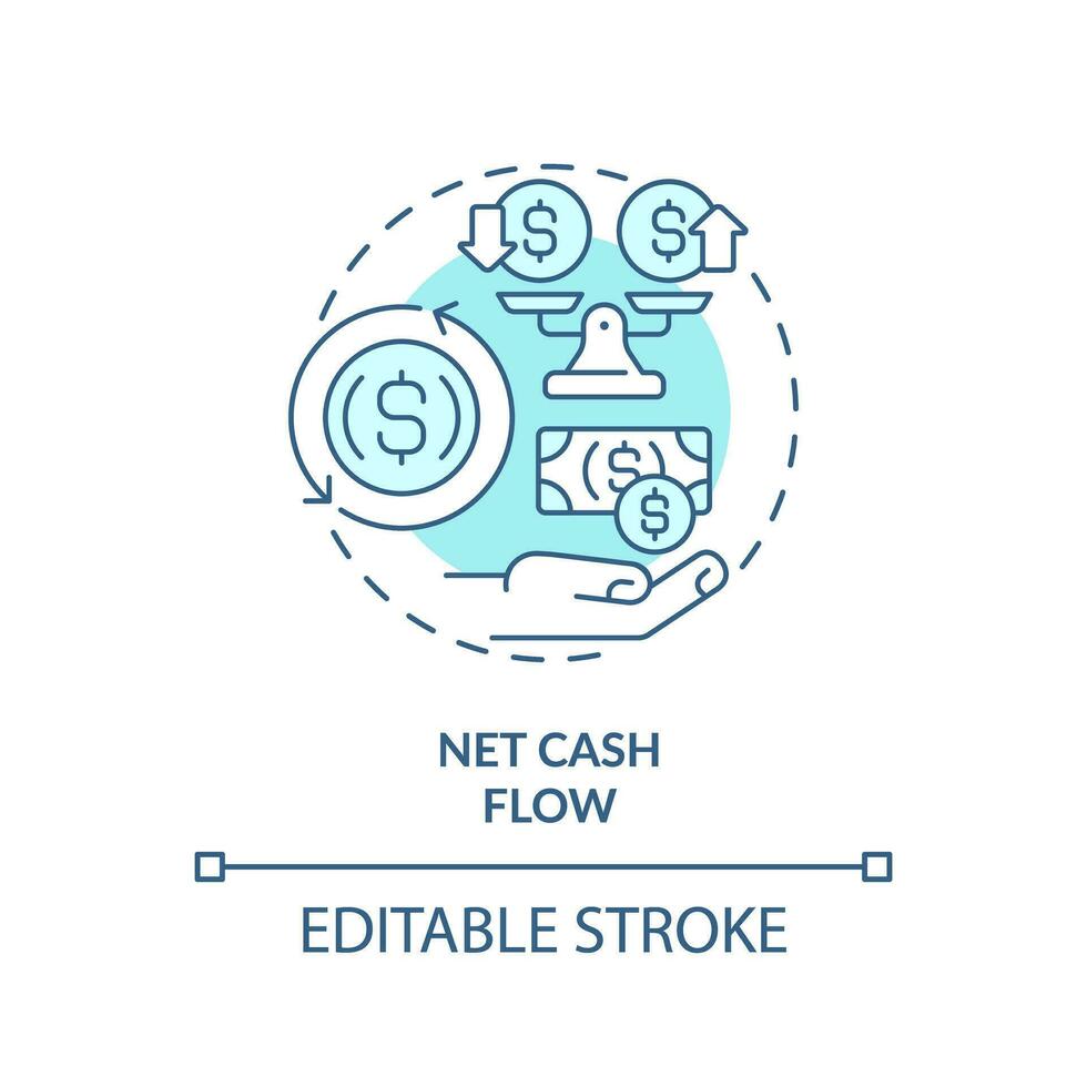 2D editable blue net cash flow icon, monochromatic isolated vector, thin line illustration representing cash flow management. vector