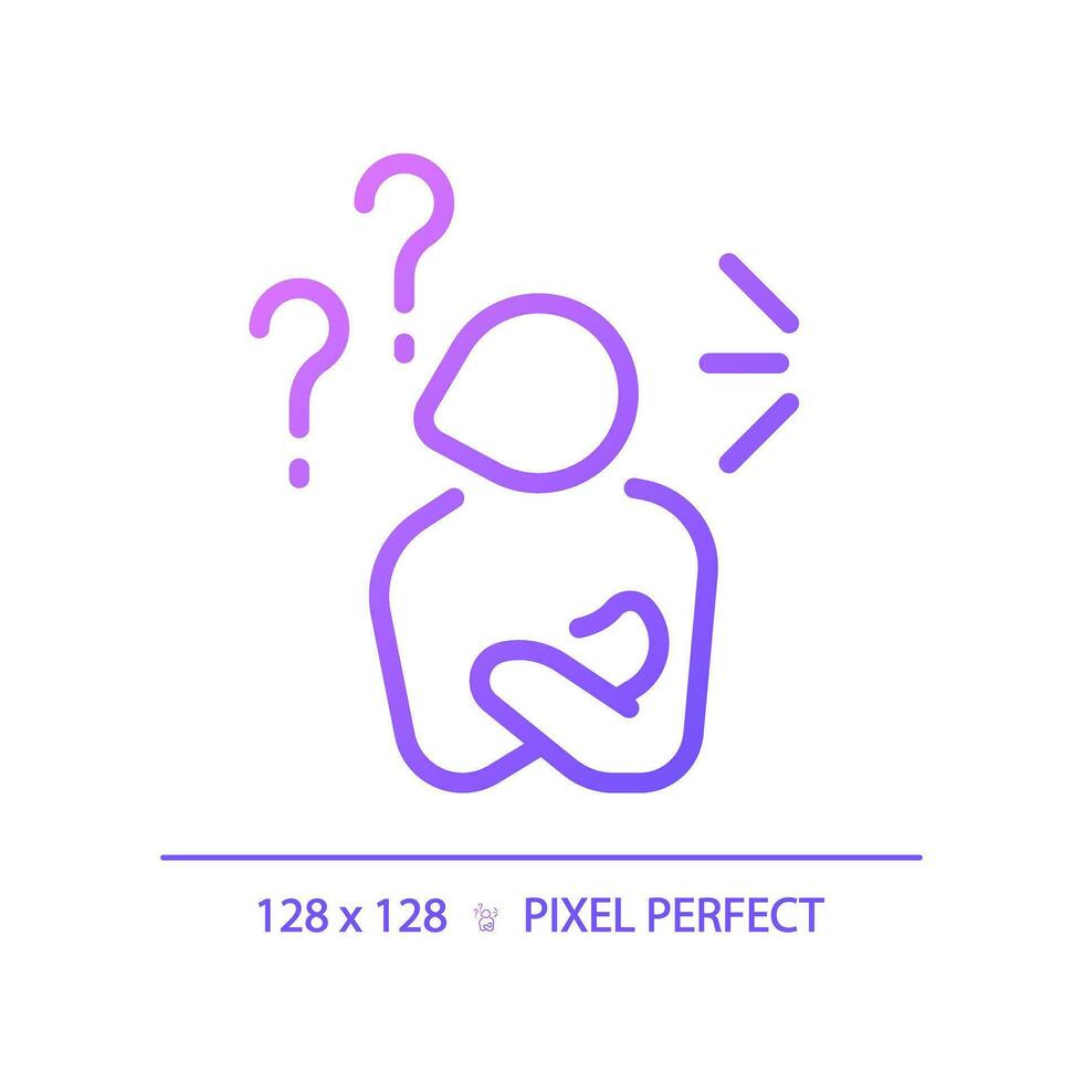 2D pixel perfect gradient ignoring icon, isolated vector, thin line purple illustration representing psychology. vector
