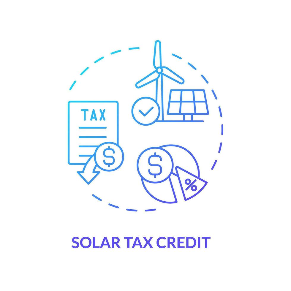 Solar tax credit blue gradient concept icon. Clean energy credit. Tax relief. Type of financial benefit. Round shape line illustration. Abstract idea. Graphic design. Easy to use in blog post vector