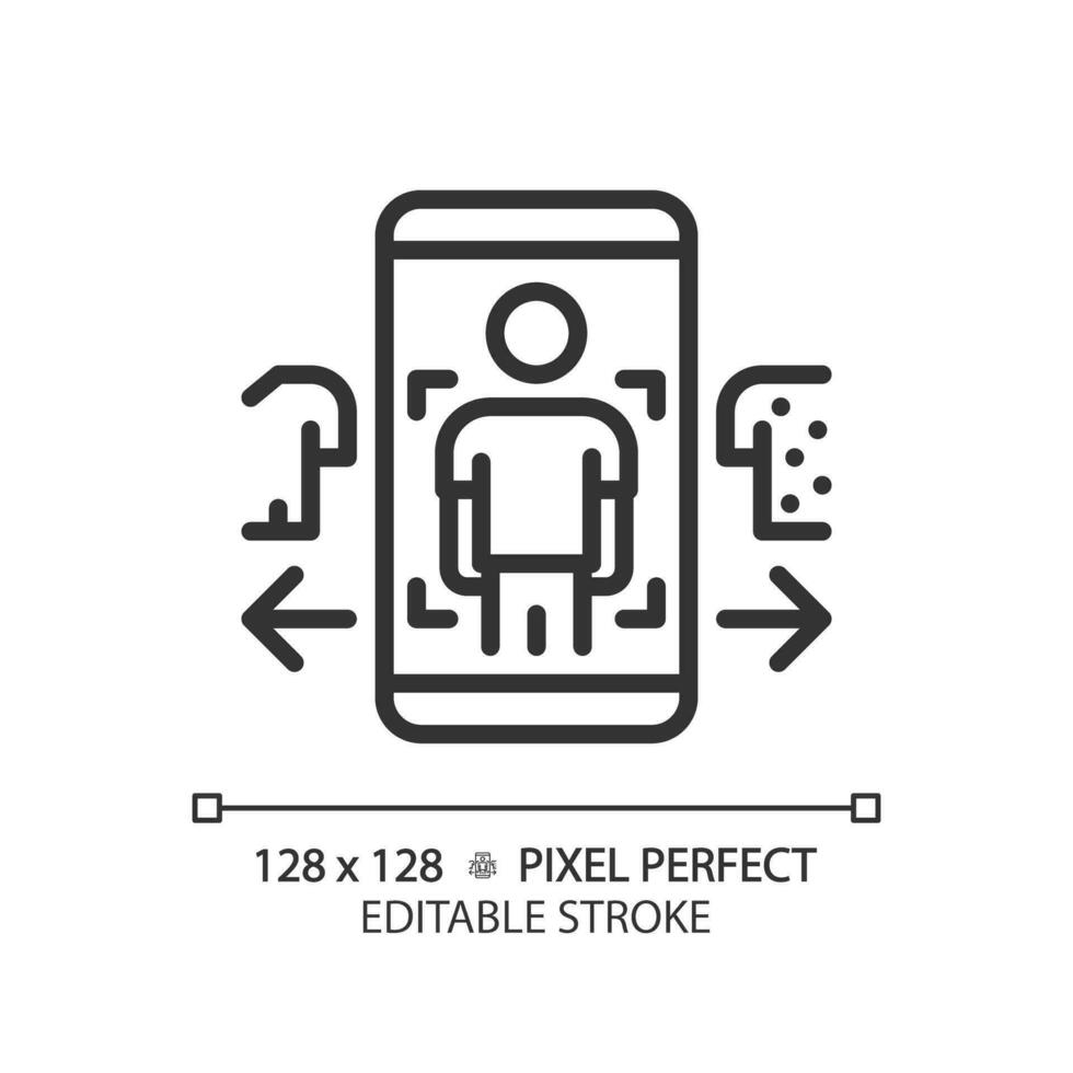 2D pixel perfect editable black mobile app icon, isolated simple vector, thin line illustration representing VR, AR and MR. vector