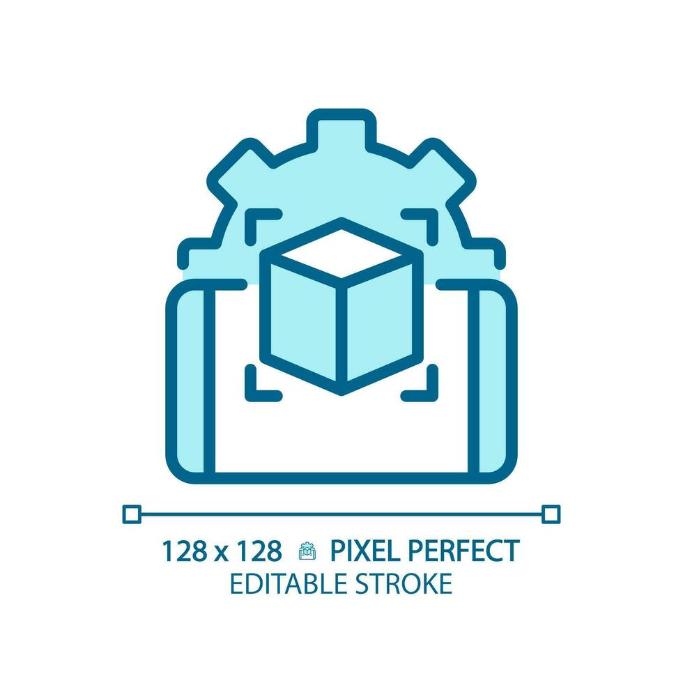 2D pixel perfect editable blue innovative mobile app icon, isolated monochromatic vector, thin line illustration representing VR, AR and MR. vector