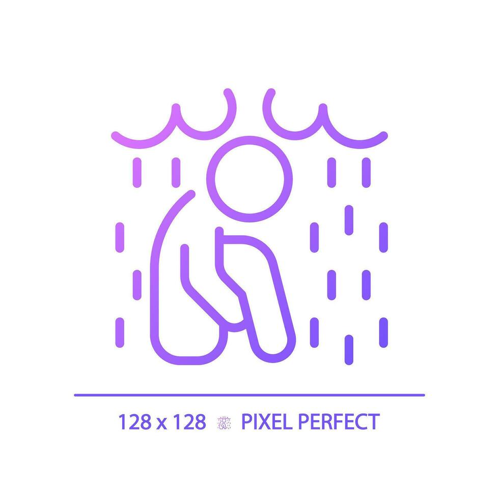 2d píxel Perfecto degradado desesperación icono, aislado vector, Delgado línea púrpura ilustración representando psicología. vector