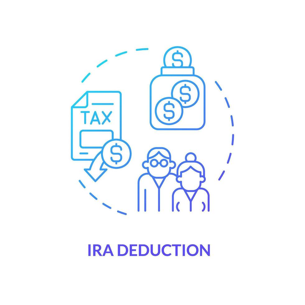 irs deduction blue gradient concept icon. Individual retirement account. Tax relief. Type of financial benefit. Round shape line illustration. Abstract idea. Graphic design. Easy to use in blog post vector
