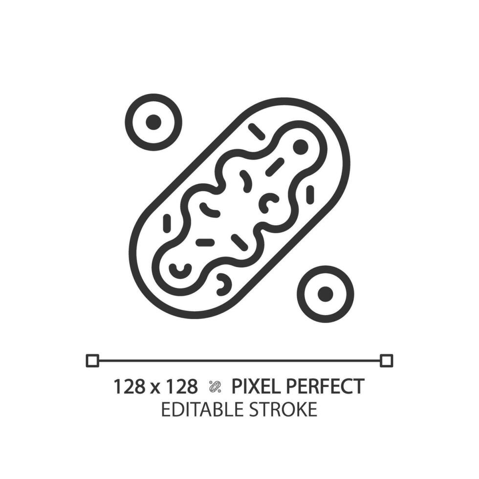 2D pixel perfect editable black mitochondria icon, isolated monochromatic vector, thin line illustration representing metabolic health. vector