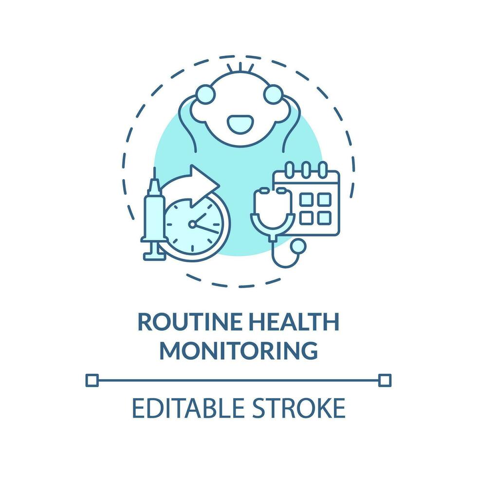 2d editable Delgado línea icono rutina salud supervisión concepto, aislado monocromo vector, azul ilustración representando paternidad niños con salud asuntos. vector