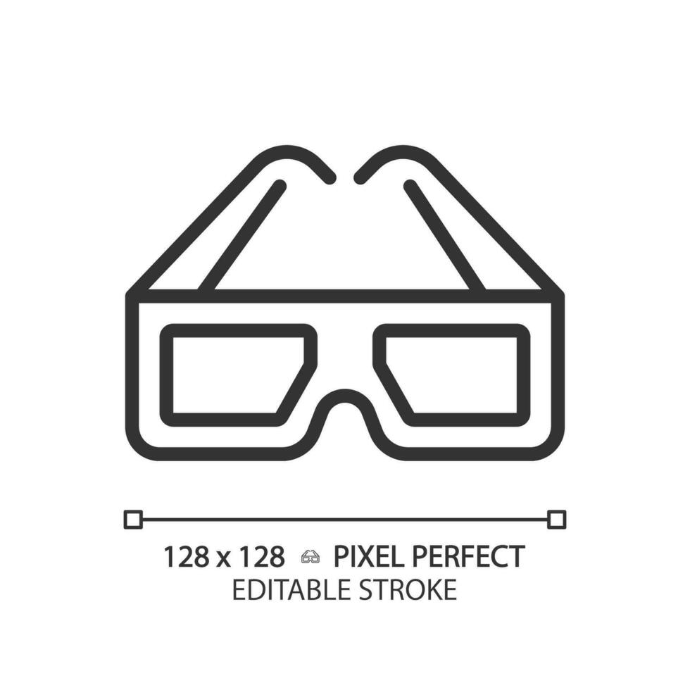 2D pixel perfect editable 3D goggles icon, isolated simple vector, thin line illustration representing VR, AR and MR. vector