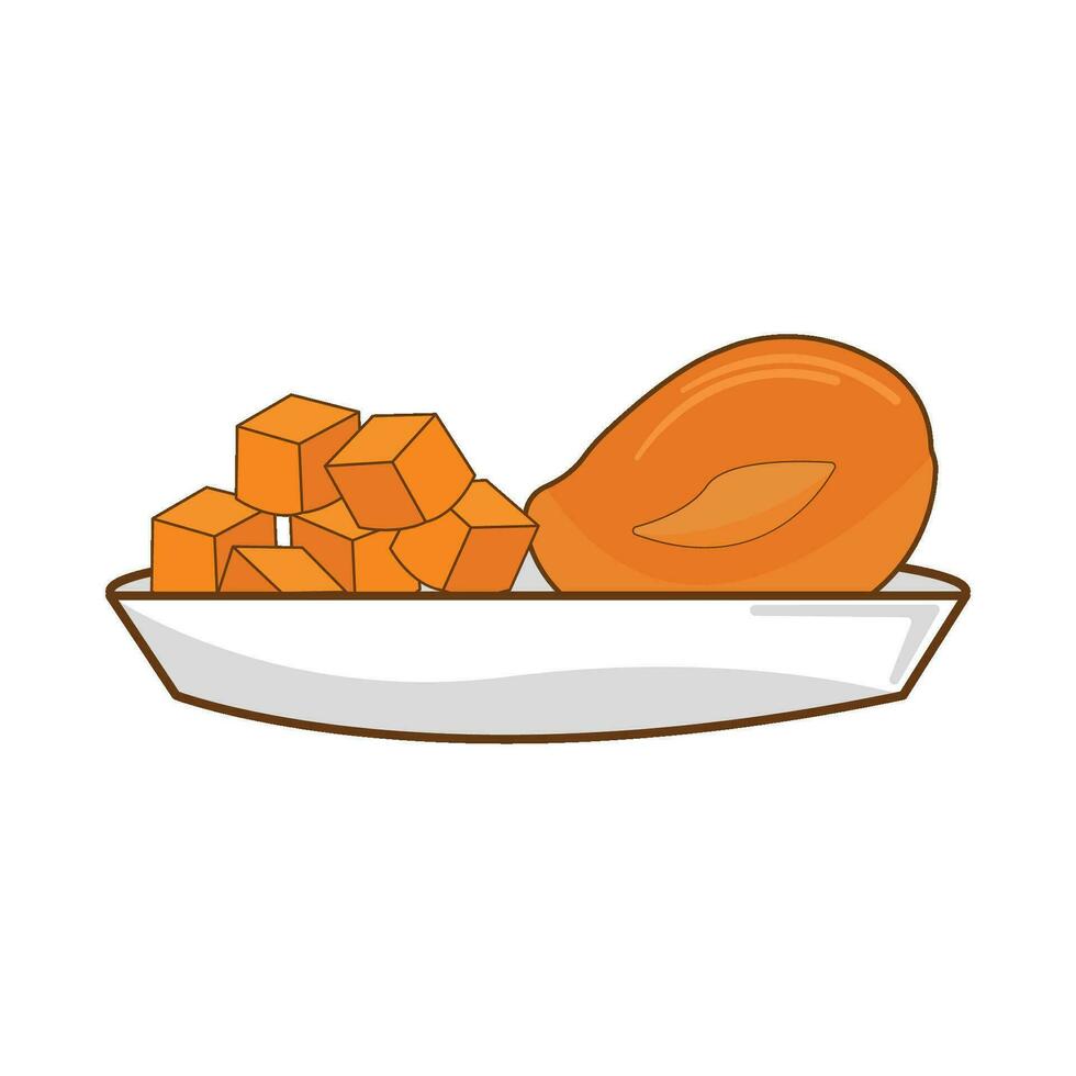 mango rebanada en plato ilustración vector