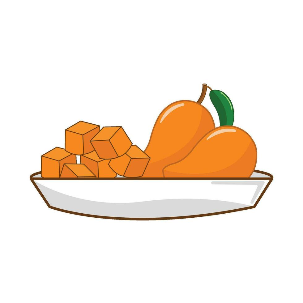 mango with mango slice in plate illustration vector