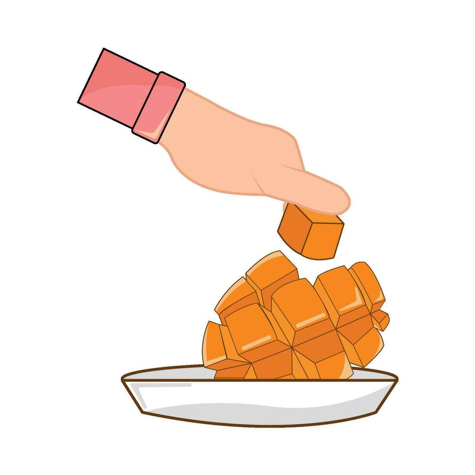 mango slice in plate with hand illustration vector
