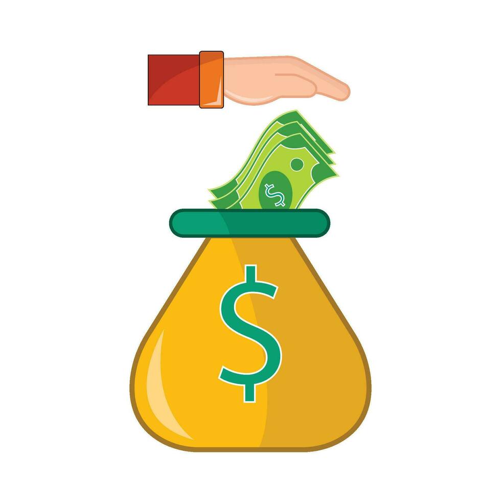 money in money bag with hand illustration vector